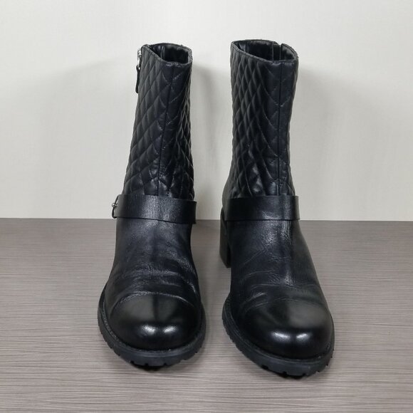 Halogen Quilted Moto Boots Block Heel Lug Sole, Black Leather, Womens Size 9 M - Picture 2 of 12